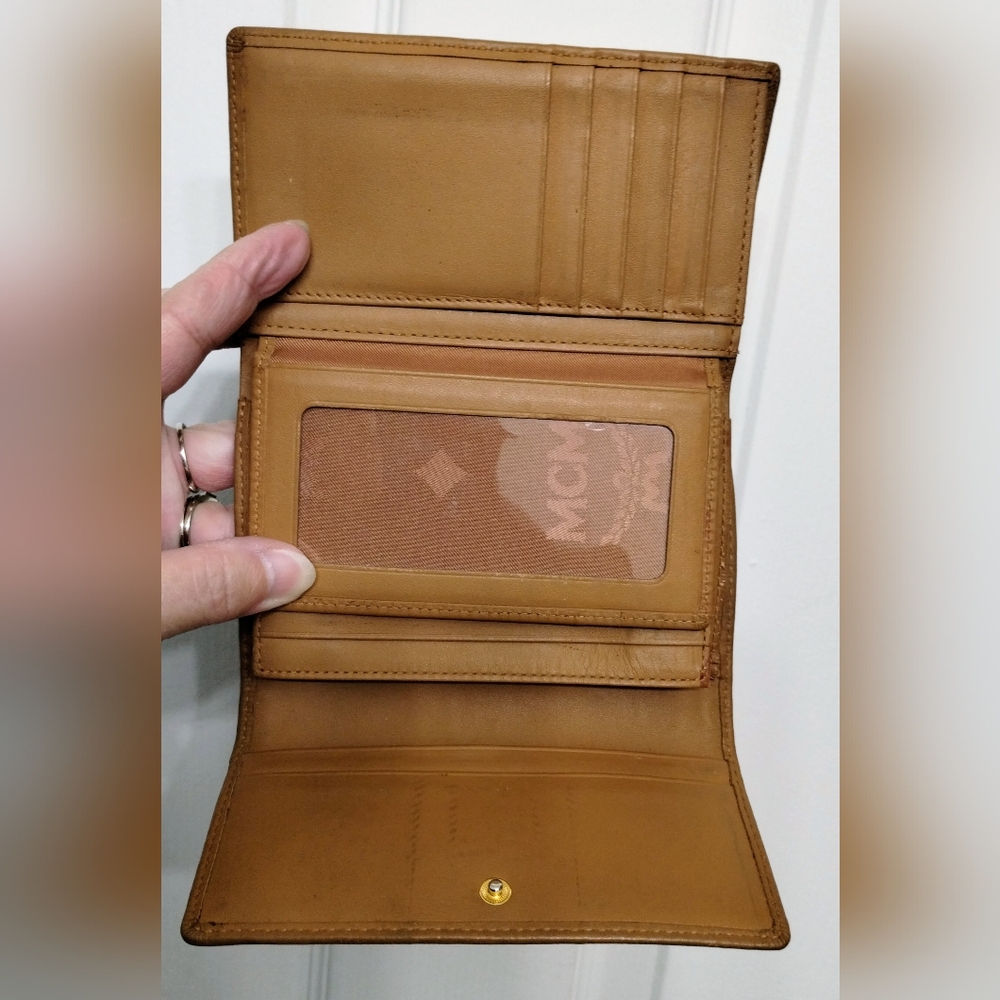 MCM Tan, Black & Green Trifold Leather Wallet - Picture 8 of 11